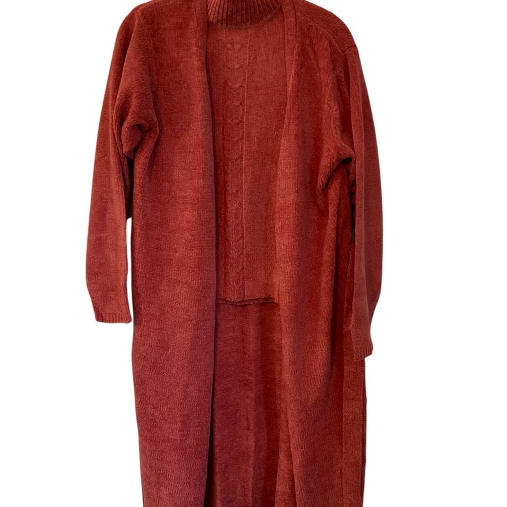 Denim&Co Rust Sleeveless Turtleneck Sweater and Knitted Duster Set - Picture 1 of 7